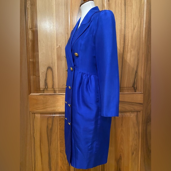 VTG Korean Cobalt-Blue Silk Double-Breasted Coat/Dress, EUC, 4P - Picture 9 of 16
